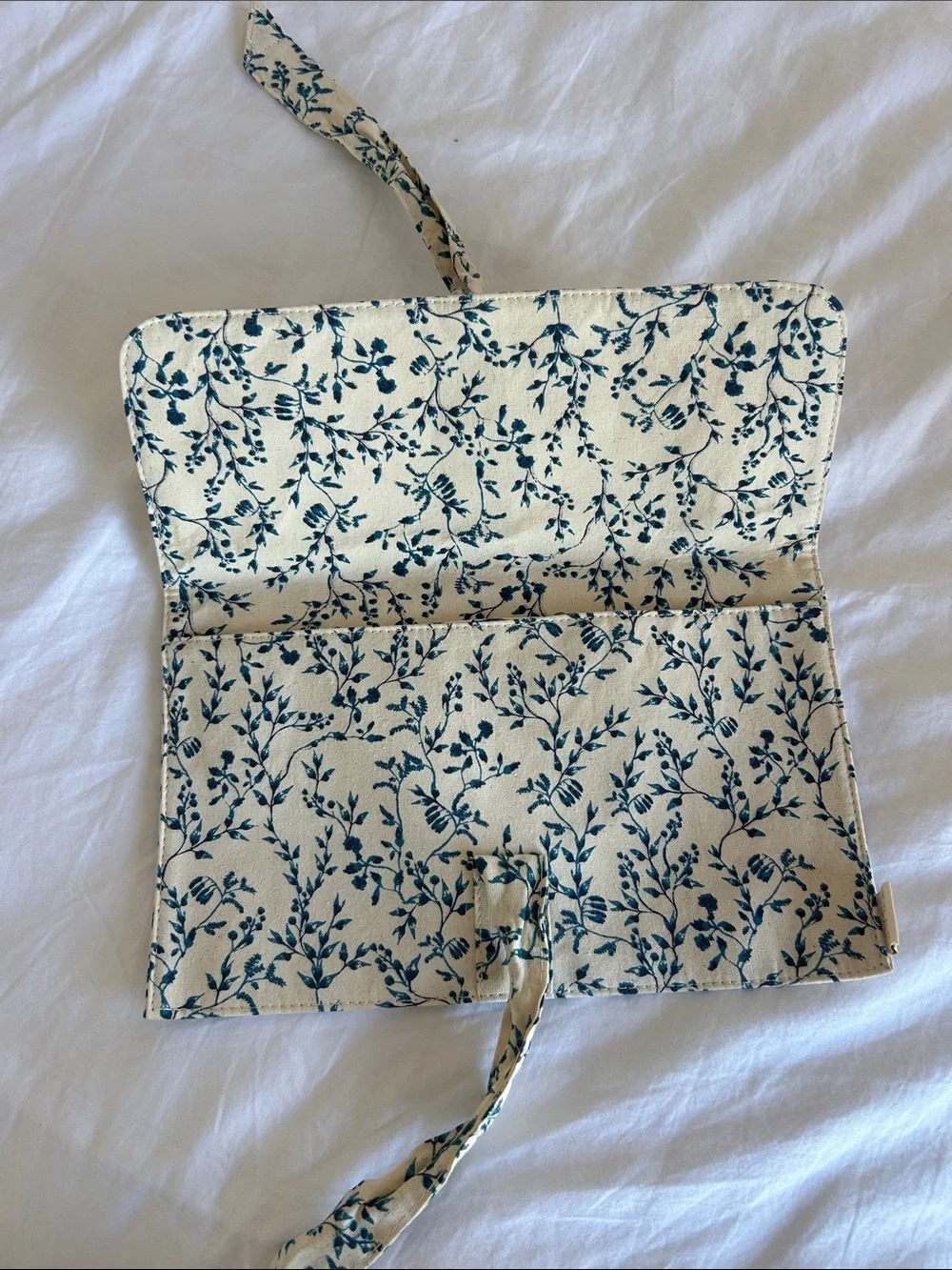 Agua by Agua Bendita Cream Floral Clutch with Navy Print